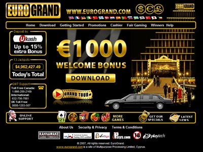 Euro Grand is an online casino powered by industry leading PlayTech casino